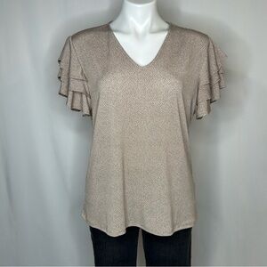Adrianna Papell Women's Flutter Sleeve V-Neck Top, Large
